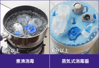 2. 消毒（どちらか行う）煮沸消毒 蒸気式消毒器